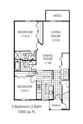 a floor plan of a house with two bedrooms and a living room