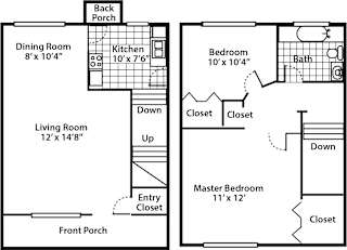 two floor plan of a house with two bedrooms and a living room