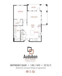A floor plan for an apartment from Audubon Square.