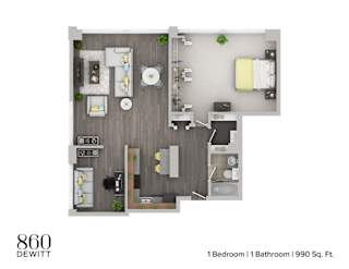 the archetype floor plan  1 bedroom  980 sq ft
