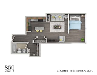a renovated floor plan with a bedroom and a bathroom