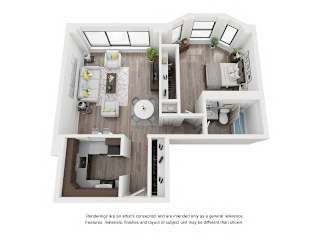 1 bed 1 bath floorplan at River North Park Apartments, Illinois, 60654