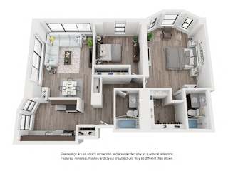 2 bed 2 bath floorplan at River North Park Apartments, Illinois