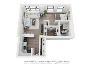 1Bd 1Bth floorplan at River North Park Apartments, Chicago, IL 60654
