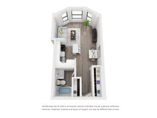 Studio N floorplan at River North Park Apartments, Chicago, IL 60654