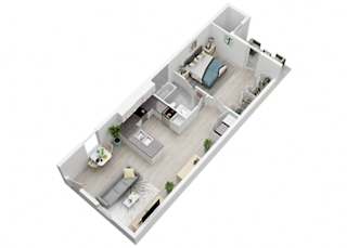 a floor plan with a bedroom and a living room