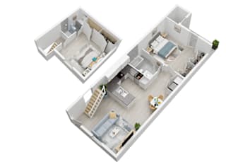 two floor plan of a house with two bedrooms and a living room