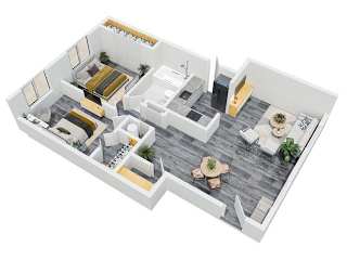 a floor plan of a house with a bedroom and a living room