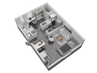 a floor plan of a small apartment with a kitchen and a living room
