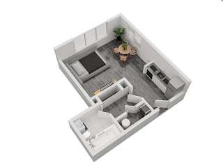 a floor plan of a small apartment with a bedroom and a living room