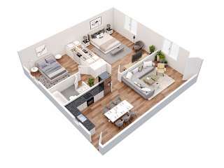 a floor plan of a house with a bedroom and a living room