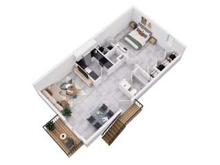 a floor plan of a house with a bedroom and a living room