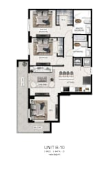 A floor plan of a 2-bedroom, 2-bathroom apartment.