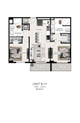 A diagram of a 2-bedroom, 2-bathroom apartment with a balcony.