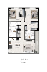 A floor plan of a 2 bedroom, 2 bathroom apartment sized 1178 square feet.