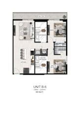 A drawing of a floor plan for a 2 bedroom, 2 bathroom apartment sized 955 square feet.