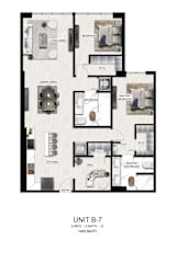 A floor plan of a 2-bedroom, 2-bathroom apartment.