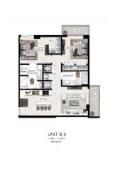 A floor plan of a 2-bedroom, 2-bathroom apartment sized at 900 square feet.