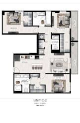 A floor plan of a 3-bedroom, 2-bathroom apartment sized at 1465 square feet.