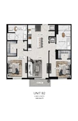 A floor plan of a 2 bedroom, 2 bath unit.