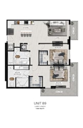 a floor plan of unit b3 of the unit 90 apartments at the residences at