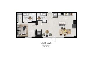 a floor plan of a 1 bedroom unit living