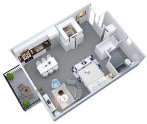 a floor plan of a bedroom with a bathroom and a living room