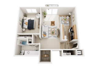 1 Bed 1 Bath 800 Sq. Ft. Floor Plan at Drawbridge Apartments East at Harrison Township, MI 48045