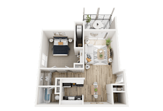 1 Bed 1 Bath Floor Plan at Three Oaks Apartments in Troy, MI
