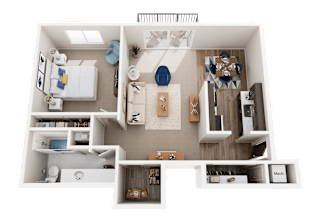 1 Bed 1 Bath Floor Plan at Knottingham Apartments, Clinton Township, MI 48036