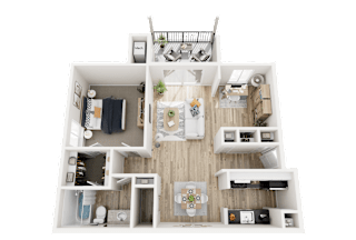 1 Bed 1 Bath Floor Plan with Den at Three Oaks Apartments in Troy, MI, 48098