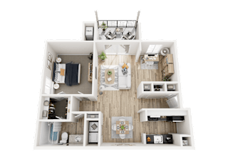 1 Bed 1 Bath Floor Plan with Den at Three Oaks Apartments in Troy, MI, 48098