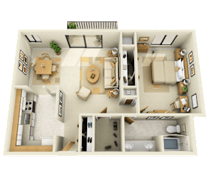 1B Floor Plan at Franklin River Apartments, Michigan
