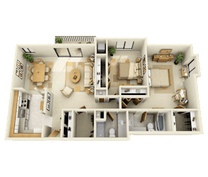 2B Floor Plan at Franklin River Apartments, Southfield, MI, 48034