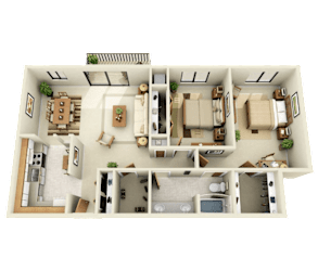 2BR Floor Plan at Franklin River Apartments, Michigan, 48034