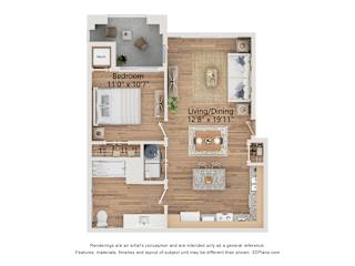 1 Bedroom Floor Plan at 67 Flats, Glendale, 85301