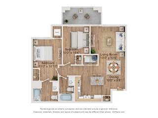 2 Bed Floor Plan at 67 Flats, Glendale