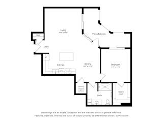 1Bed 1Bath C Floor Plan at Anchor at Gulf Harbors 62+ Apartments, New Port Richey