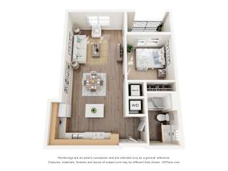 1Bed 1Bath E Floor Plan at Anchor at Gulf Harbors 62+ Apartments, Florida, 34652