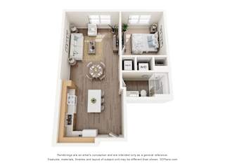 1Bed 1Bath I Floor Plan at Anchor at Gulf Harbors 62+ Apartments, New Port Richey, Florida
