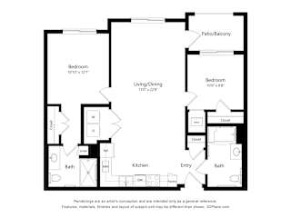 2B2B E Floor Plan at Anchor at Gulf Harbors 62+ Apartments, Florida