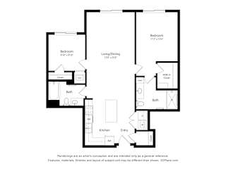 2Bed 2Bath B Floor Plan at Anchor at Gulf Harbors 62+ Apartments, New Port Richey, FL, 34652