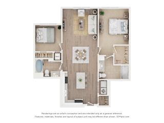 2Bed 2Bath Floor Plan at Anchor at Gulf Harbors 62+ Apartments, Florida