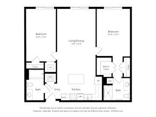 2Bed 2Bath E Floor Plan at Anchor at Gulf Harbors 62+ Apartments, New Port Richey, Florida