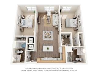 2Bed 2Bath D Floor Plan at Anchor at Gulf Harbors 62+ Apartments, New Port Richey, 34652