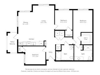 3B2B D Floor Plan at Anchor at Gulf Harbors 62+ Apartments, New Port Richey, FL