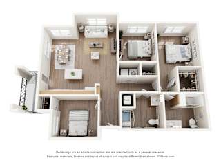 3B2B C Floor Plan at Anchor at Gulf Harbors 62+ Apartments, New Port Richey, FL, 34652