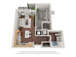 1 bed 1 bath 1D Floor Plan at 900 at Cleveland Park, Nashville Tennessee