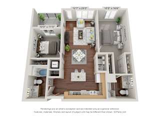 2 bed 2 bath 2B Floor Plan at 900 at Cleveland Park, Nashville, TN 37207