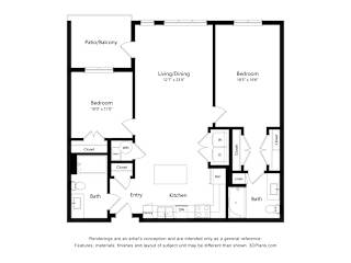 2 bed 2 bath 2B Floor Plan Blueprint at 900 at Cleveland Park, Tennessee, 37207